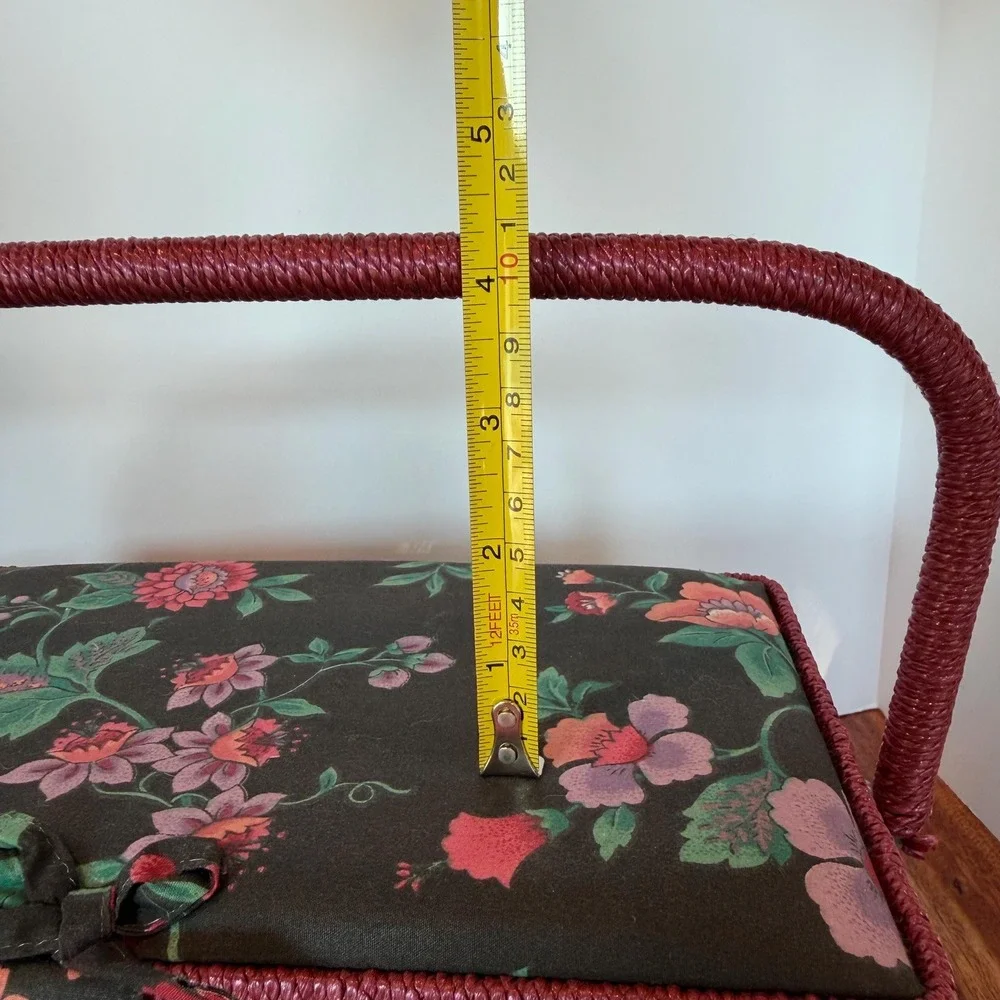 Vtg Sewing Basket Box Padded Fabric with Handle